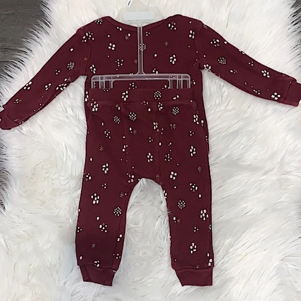 Petit Lem Thermal Printed 2 Piece Sleepwear Set Size 9M Burgundy/Pink - Picture 3 of 10